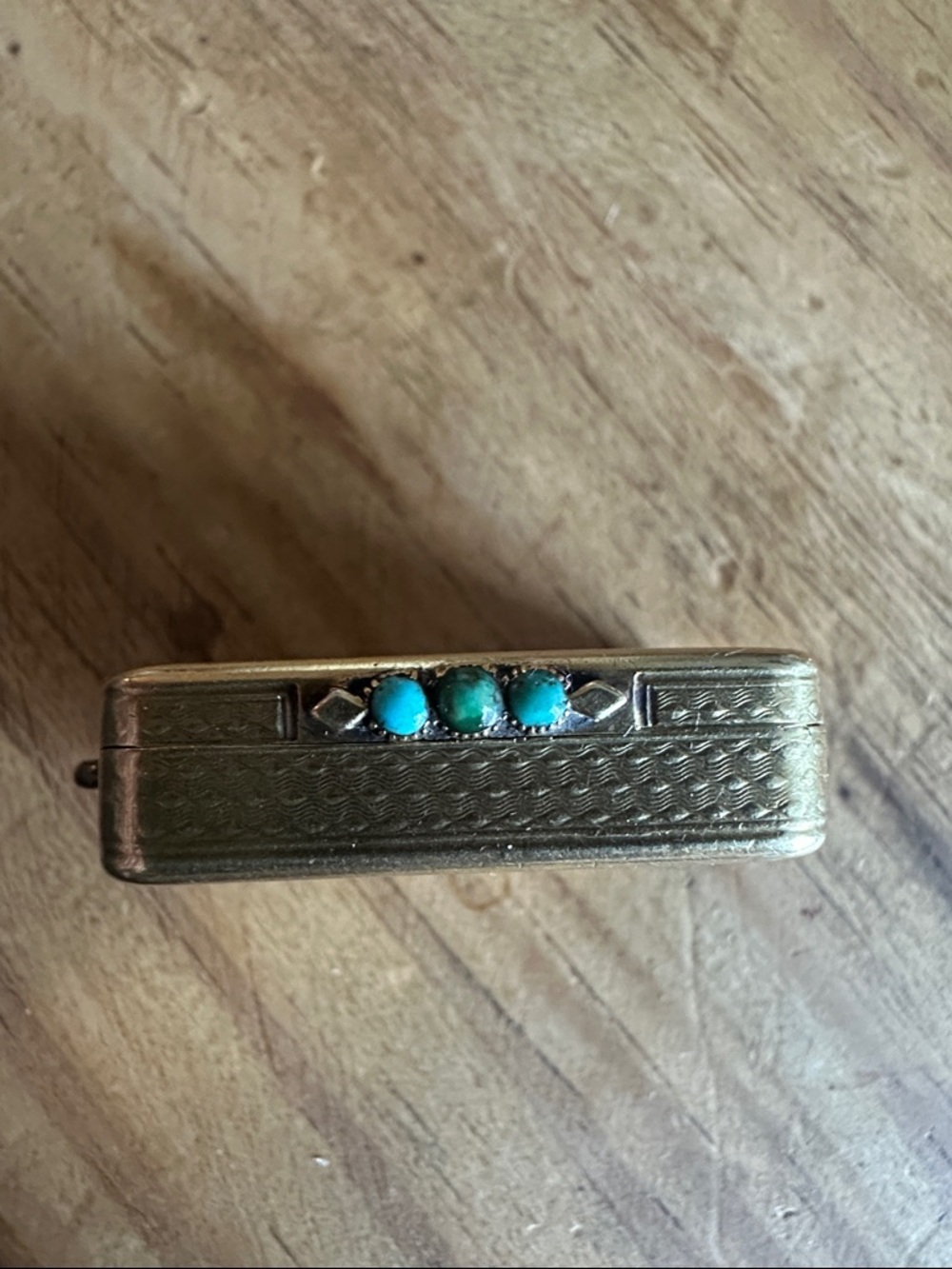 Gold-Tone Rectangular Pill Box with Embossed Monogram - Picture 2 of 4